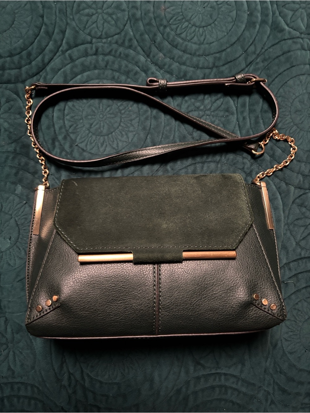 Sole Society Dark Green Crossbody Bag with Gold Accents